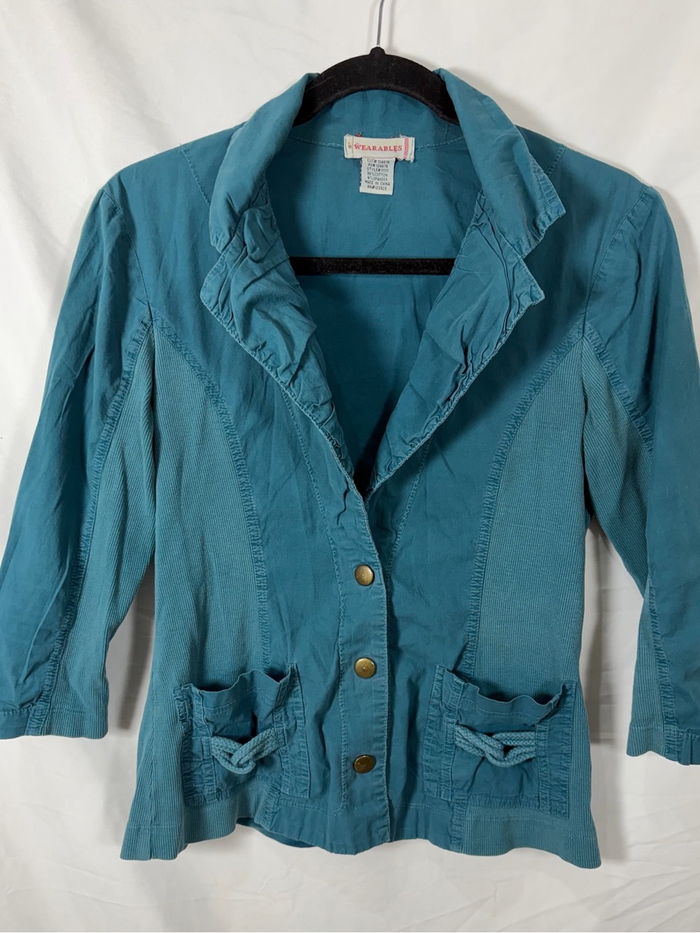 XCVI Wearables DARWIN POPLIN/RIBBED TABBED 3/4-SLEEVE JACKET Size Small